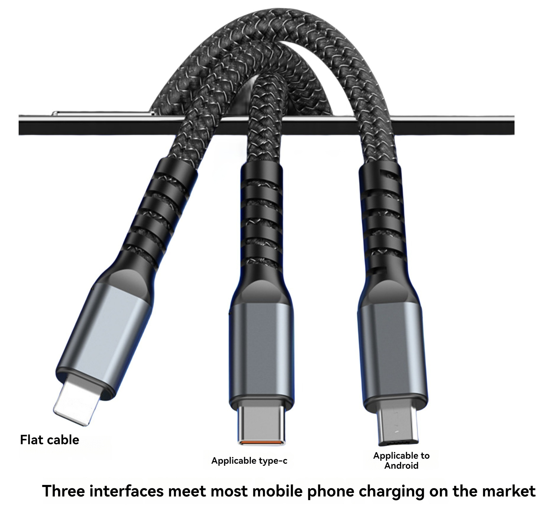 100W transparent digital display 3 in 1 super fast charging mobile phone data type-c charging cable