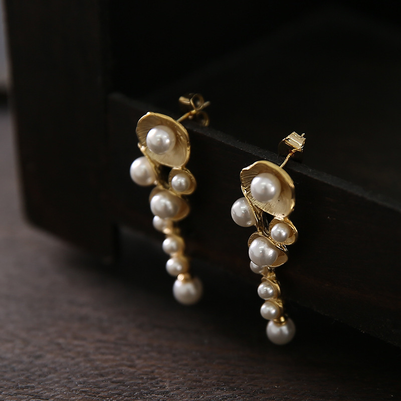 Natural freshwater white tassel pearl Drop Earrings plant dangle earring for women gold plated wedding fashion indian jewelry