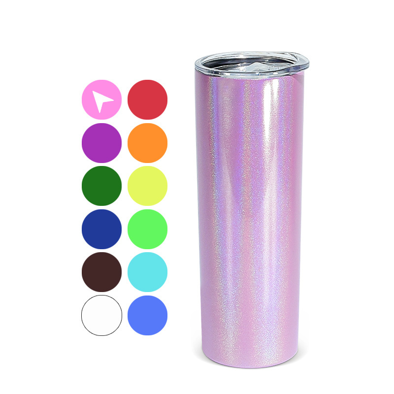 Factory 15oz 20oz 30oz  Skinny Straight sublimation blank glitter holographic UV change color stainless steel vacuum tumbler