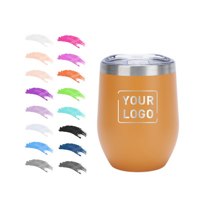 Custom logo 12 oz Stainless Steel Egg Mug Cup Coffee Mug Double Wall Vacuum Insulated wine tumbler with Lid