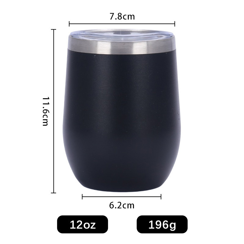 Custom Logo Egg Shaped Double Wall Glasses Stainless Steel Insulated  Cups Coffee Powder Coating 12 oz Stemless Wine Tumbler