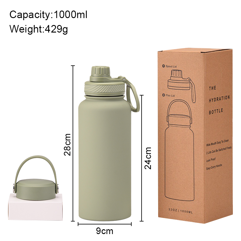 2023 Custom Logo 1L Wide Mouth Water Bottle With Straw 32 oz Vacuum flask 304 Stainless Steel Double Wall Outdoor Sports