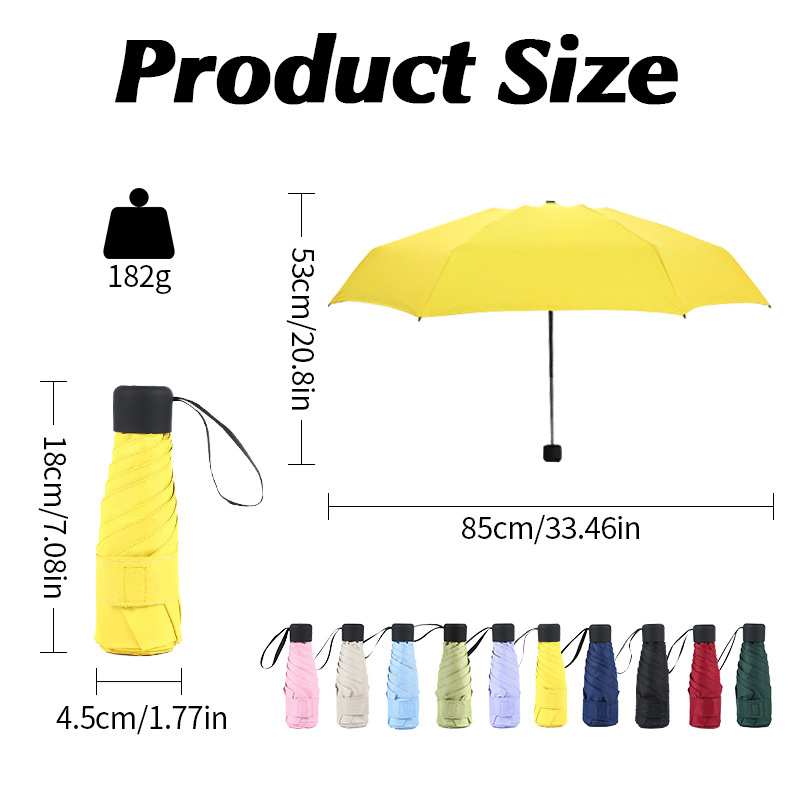 Custom portable 5 Fold Rainy Day Mini Uv Lightweight Pocket Small Black Umbrella With Telescopic Shaft