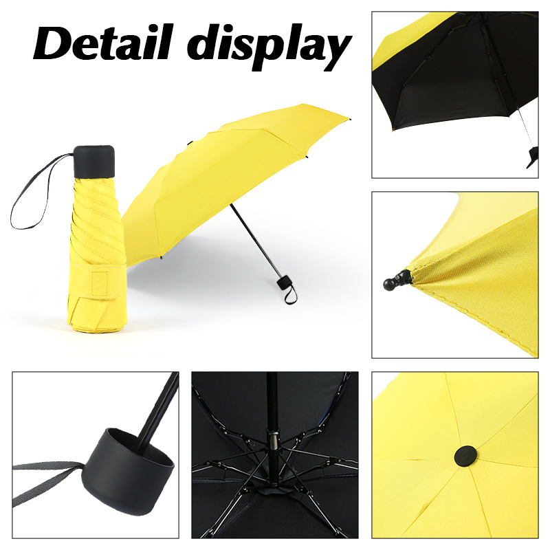 Custom portable 5 Fold Rainy Day Mini Uv Lightweight Pocket Small Black Umbrella With Telescopic Shaft