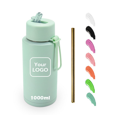 Custom logo frank green 34oz stainless steel insulated vacuum reusable drink water bottles with straw lid