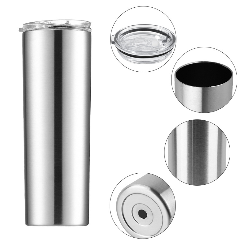 Promotion Gifts Travel Mug Double Wall Thermo Stainless Steel 20 oz Skinny Slim Cylinder Tumbler Cups with Sliding Lid and Straw