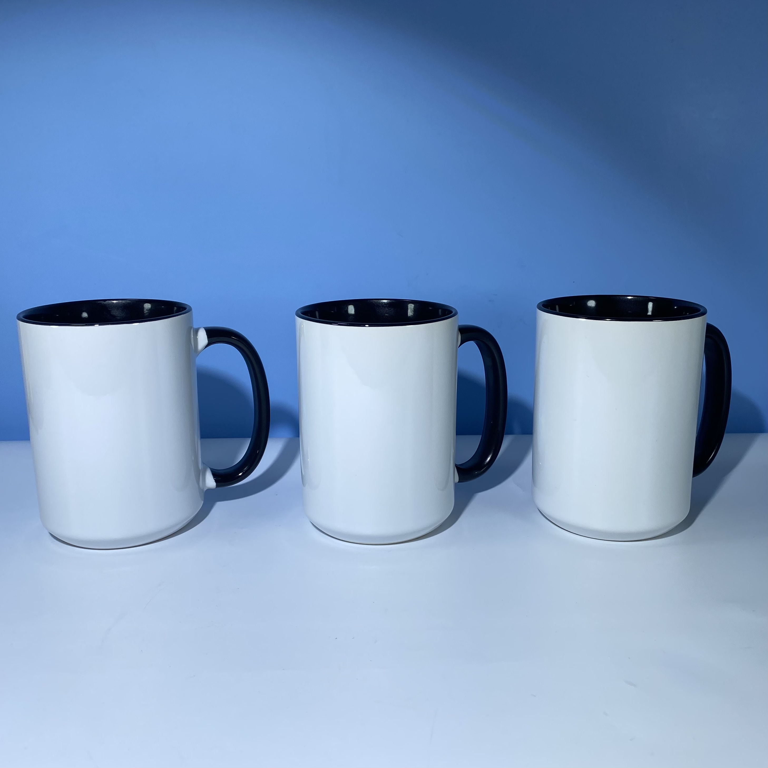 15oz Porcelain Mugs Cup Wholesale Gift Sublimation Blanks White Custom Ceramic Mugs With Black Handle