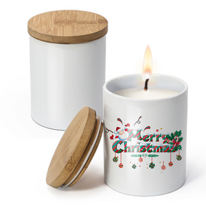 wholesale custom supplies luxury sublimation blanks white ceramic candle jar with bamboo lid