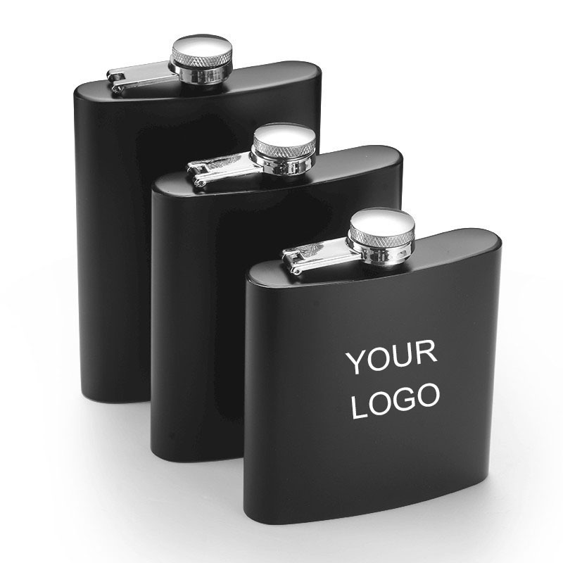 Wholesale custom logo 6oz Matte Black Hip Flask Stainless Steel Liquor Whiskey Alcohol Flask