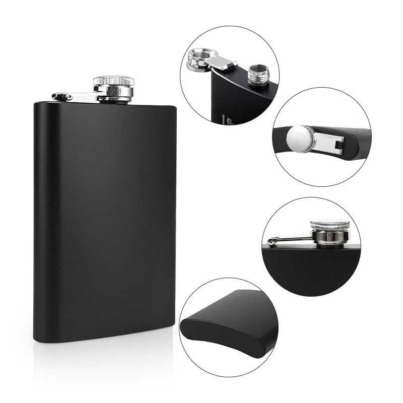 Wholesale custom logo 6oz Matte Black Hip Flask Stainless Steel Liquor Whiskey Alcohol Flask