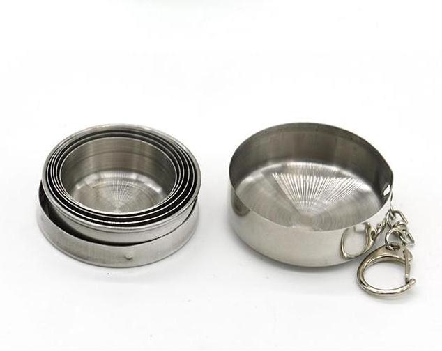 250ml foldable cups portable retractable stainless steel collapsible metal tumbler cups for outdoor/camping with a key chain