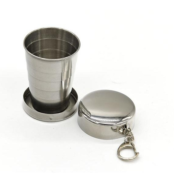 250ml foldable cups portable retractable stainless steel collapsible metal tumbler cups for outdoor/camping with a key chain