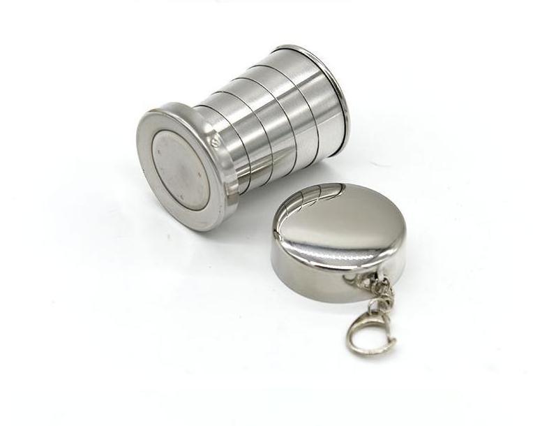 250ml foldable cups portable retractable stainless steel collapsible metal tumbler cups for outdoor/camping with a key chain