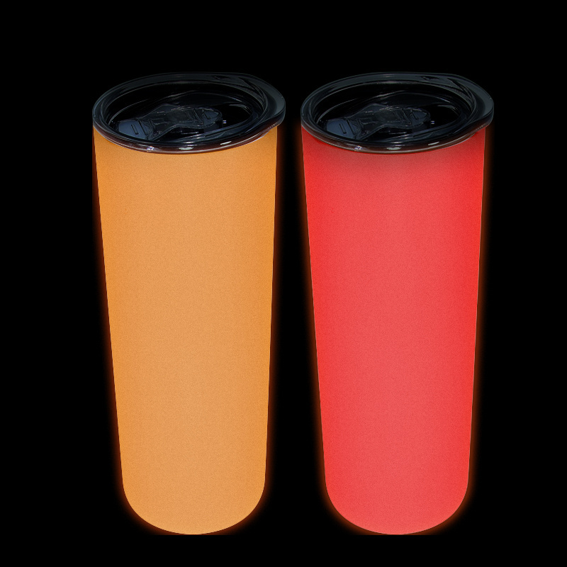 20oz Skinny Tumbler sublimation blanks glow in the dark orange and red glow in the dark tumbler cups with lid and straw