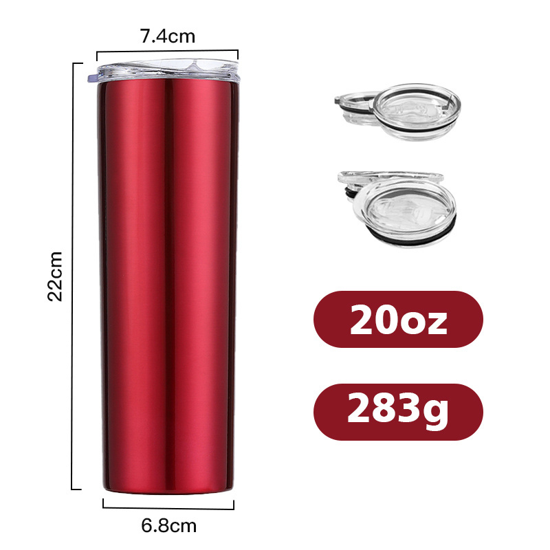 Promotion Gifts Travel Mug Double Wall Thermo Stainless Steel 20 oz Skinny Slim Cylinder Tumbler Cups with Sliding Lid and Straw