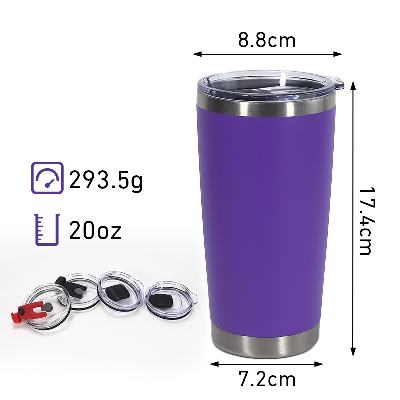 Wholesale Powder Coated travel coffee mug Regular Tumbler Stainless Steel Double Wall vacuum cup 20oz Car Tumbler with Lid