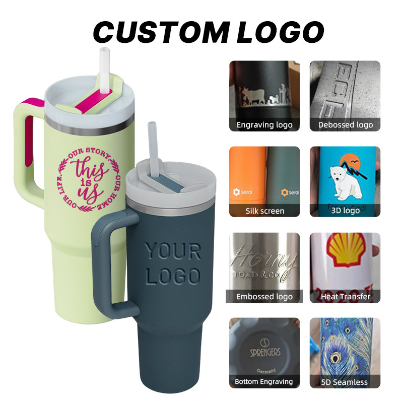 Custom logo V2 30 40 oz leopard engraved quencher h2.0 flowstate tumbler 40oz stainless steel travel mug with handle