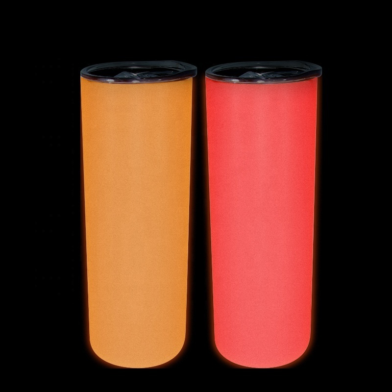 20oz Skinny Tumbler sublimation blanks glow in the dark orange and red glow in the dark tumbler cups with lid and straw