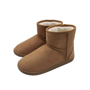 OEM hot selling custom logo Women's Comfort winter snow Warm home suede  Ankle boots Knitted flet sherpa fleece  indoor boots