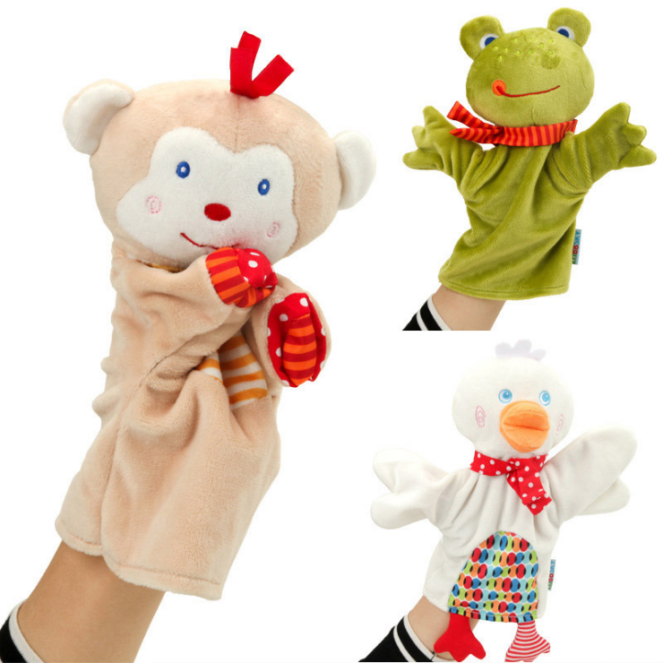 Spot cute cartoon animal duck monkey frog hand puppet finger stuffed plush toy