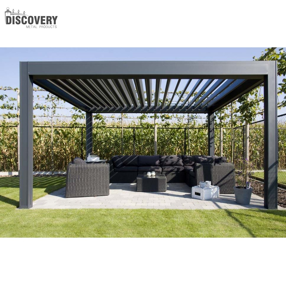 Custom metal outdoor garden pergola accessories modern bioclimatic aluminum pergolas electric metal gazebo