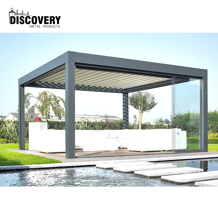 Modern design customized aluminum canopy louvered bioclimatic gazebos pergola with sliding door for garden