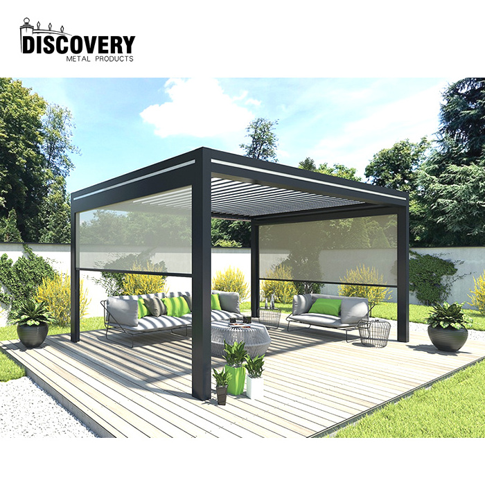 Custom aluminum louvered bioclimatic dossel & gazebo & pergola for outdoor living customized louver pergola with curtains