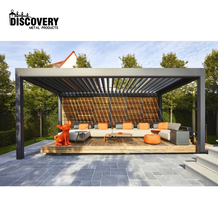 Custom aluminum louvered bioclimatic dossel & gazebo & pergola for outdoor living customized louver pergola with curtains