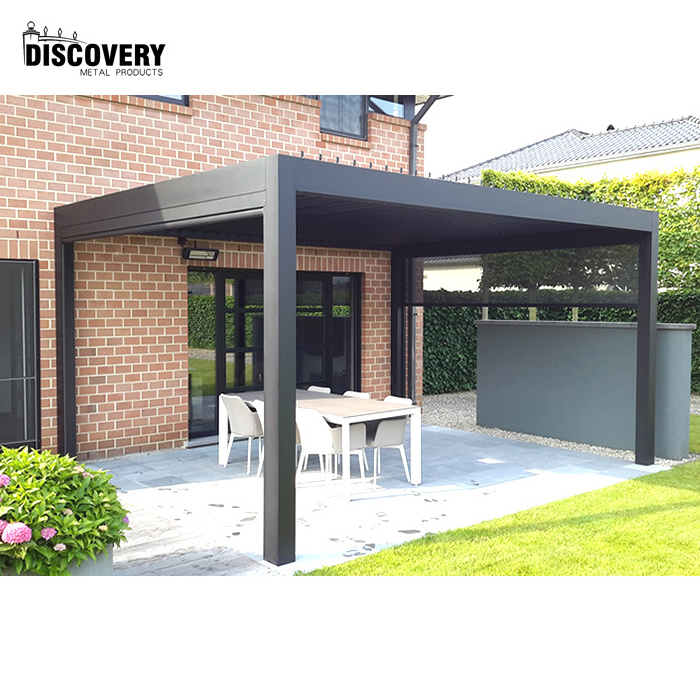 Hot style pergola bioclimatique aluminium pergola remote control motorized louvered roof pergola with electric control side