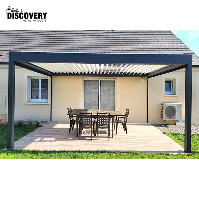 Hot style pergola bioclimatique aluminium pergola remote control motorized louvered roof pergola with electric control side