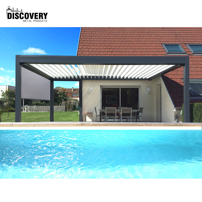 Hot style pergola bioclimatique aluminium pergola remote control motorized louvered roof pergola with electric control side