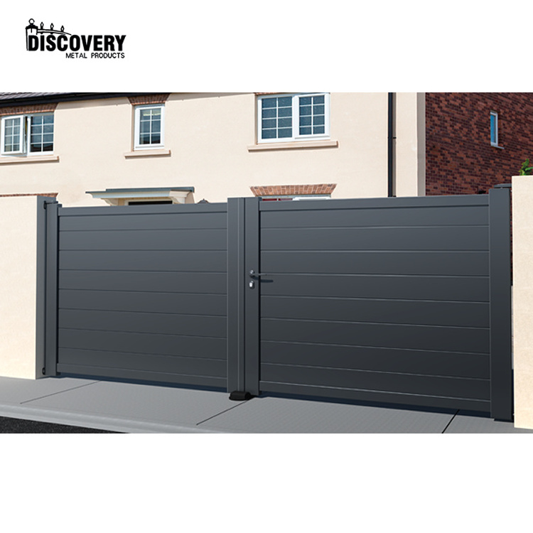 Modern design elegant driveway gate retractable automatic double swing driveway gate aluminum double pipe swing gate