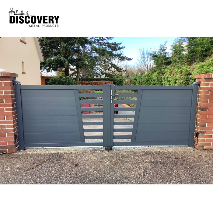 Modern design elegant driveway gate retractable automatic double swing driveway gate aluminum double pipe swing gate