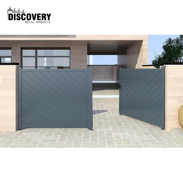 Modern design elegant driveway gate retractable automatic double swing driveway gate aluminum double pipe swing gate