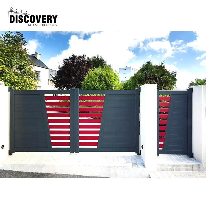 Modern design elegant driveway gate retractable automatic double swing driveway gate aluminum double pipe swing gate