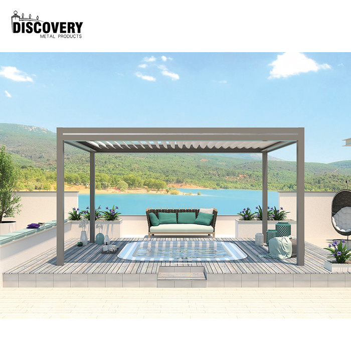 pergola aluminium outdoor with folding sides Luxury Outdoor Patio Pergola Waterproof Motorized Gazebo With Screens And Lights al