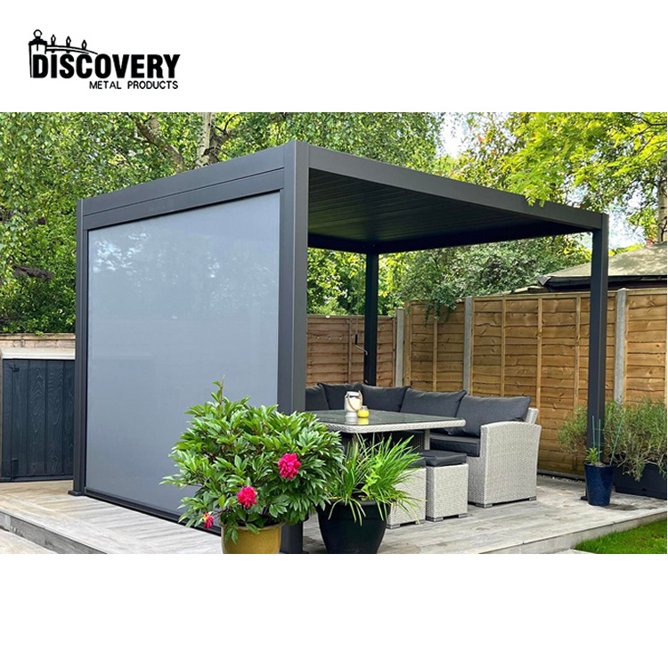 Discovery Metal Garden gazebo metal green houses manual motorized louver pergolas with electric louvred roof