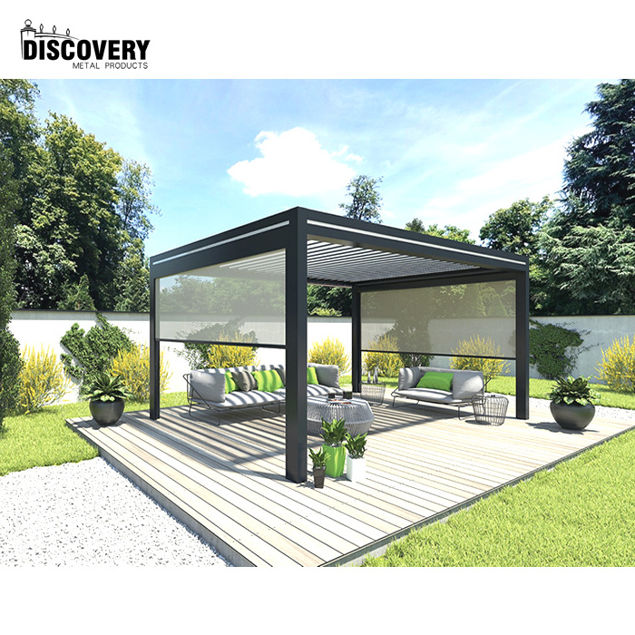 Discovery Metal Garden gazebo metal green houses manual motorized louver pergolas with electric louvred roof