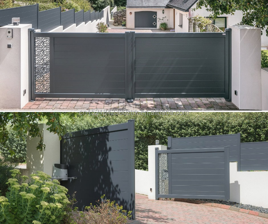 Villa Black Exterior Aluminum Driveway Gates Swing Gate Double Swing Gate Automatic Open Aluminum Gate for Entrance