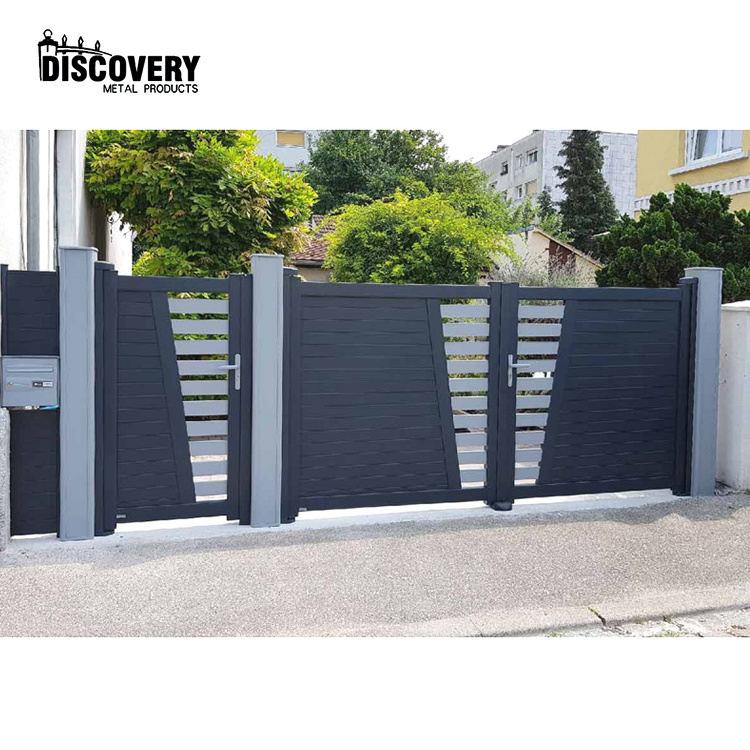 Villa Black Exterior Aluminum Driveway Gates Swing Gate Double Swing Gate Automatic Open Aluminum Gate for Entrance