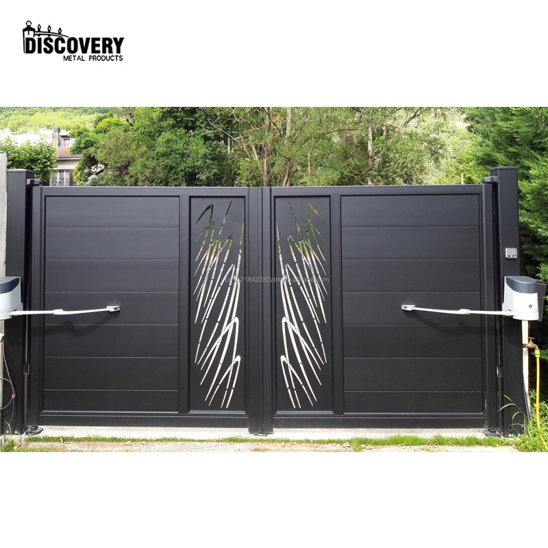 Villa Black Exterior Aluminum Driveway Gates Swing Gate Double Swing Gate Automatic Open Aluminum Gate for Entrance