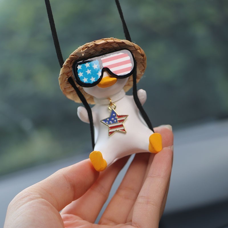 Resin cute swing duck with sunglasses car interior decoration auto pendant