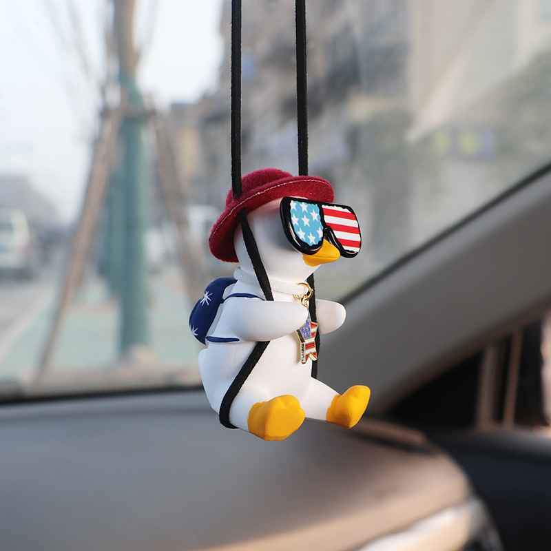 Resin cute swing duck with backpack car interior decoration auto pendant