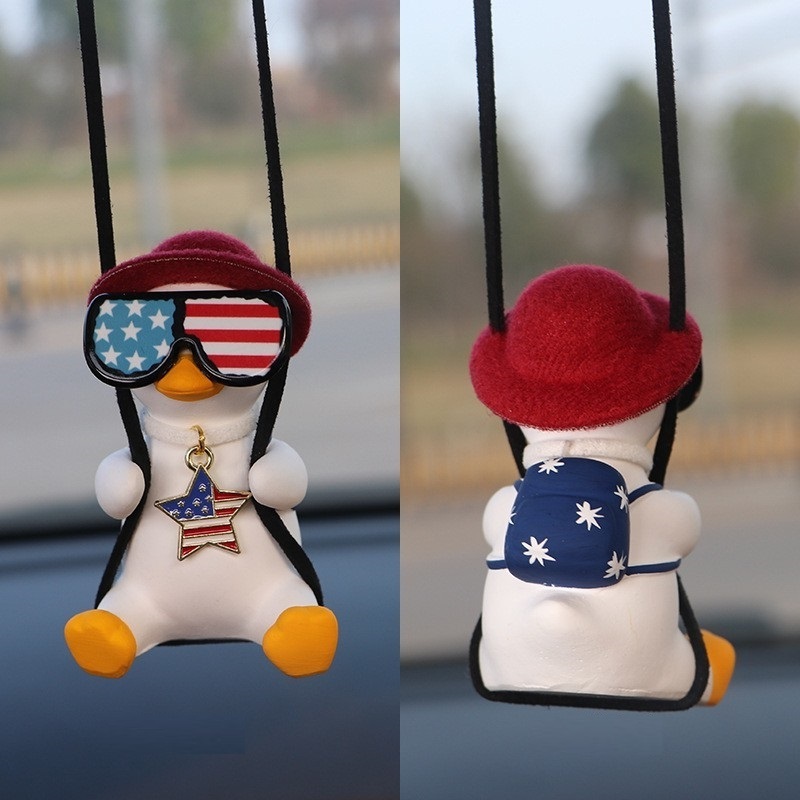 Resin cute swing duck with backpack car interior decoration auto pendant