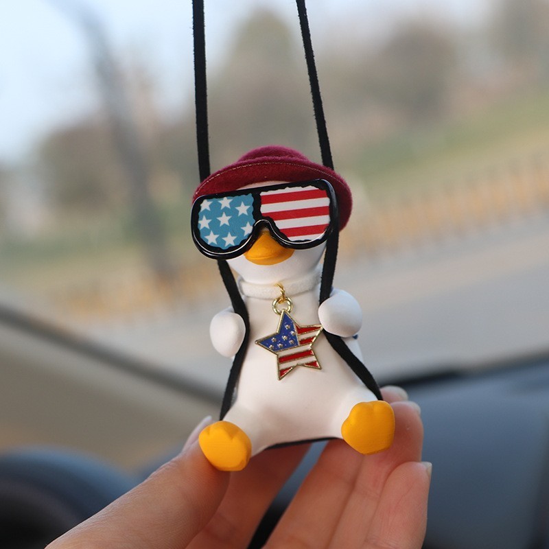 Resin cute swing duck with backpack car interior decoration auto pendant