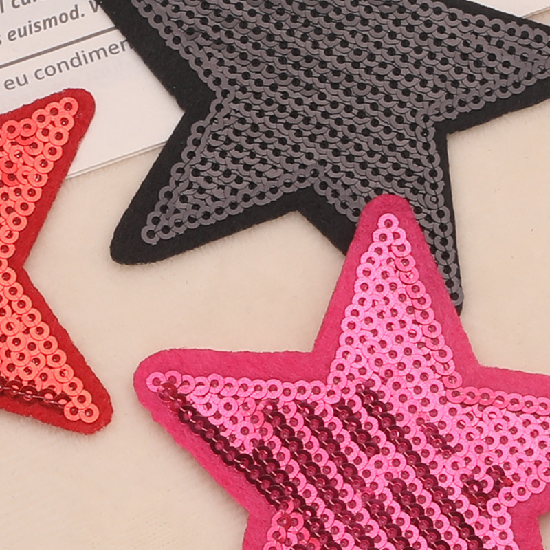 Wholesale Sequin Embroidered Cool Five-pointed Star Iron on Patches Shoes and Hats Hand DIY Patches