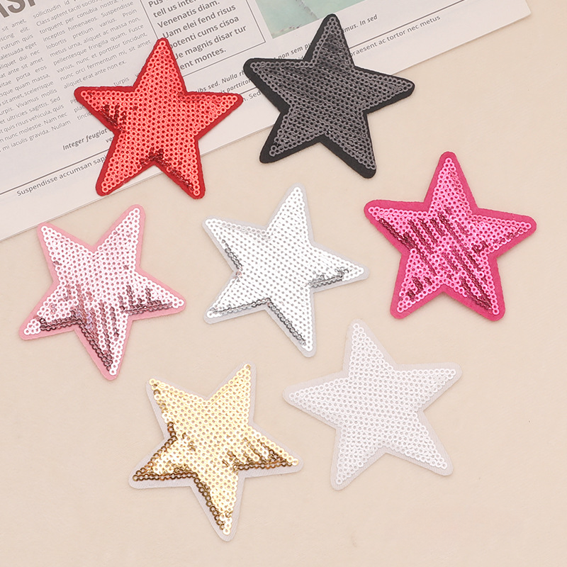 Wholesale Sequin Embroidered Cool Five-pointed Star Iron on Patches Shoes and Hats Hand DIY Patches