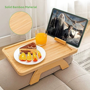 Couch Cup Holder Tray Sofa Clip Armrest Snack Table Bamboo Sofa Arm Tray with Rotating Mobile Holder