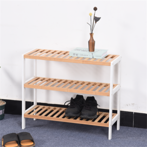 Entryway Furniture Modern 3 Tier Storage Organizer Rack Wood Shoe Shelves Bamboo Shoe Rack