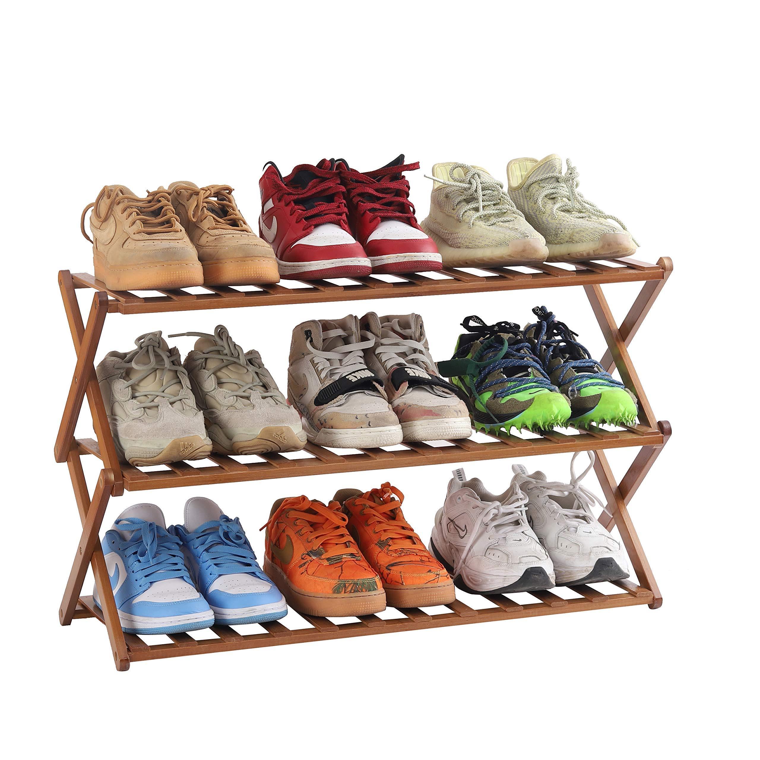 Modern Luxury Multi layer Collapsible Shoe Shelf Bamboo Folding Shoe Rack Storage Organizer Foldable Shoe Rack